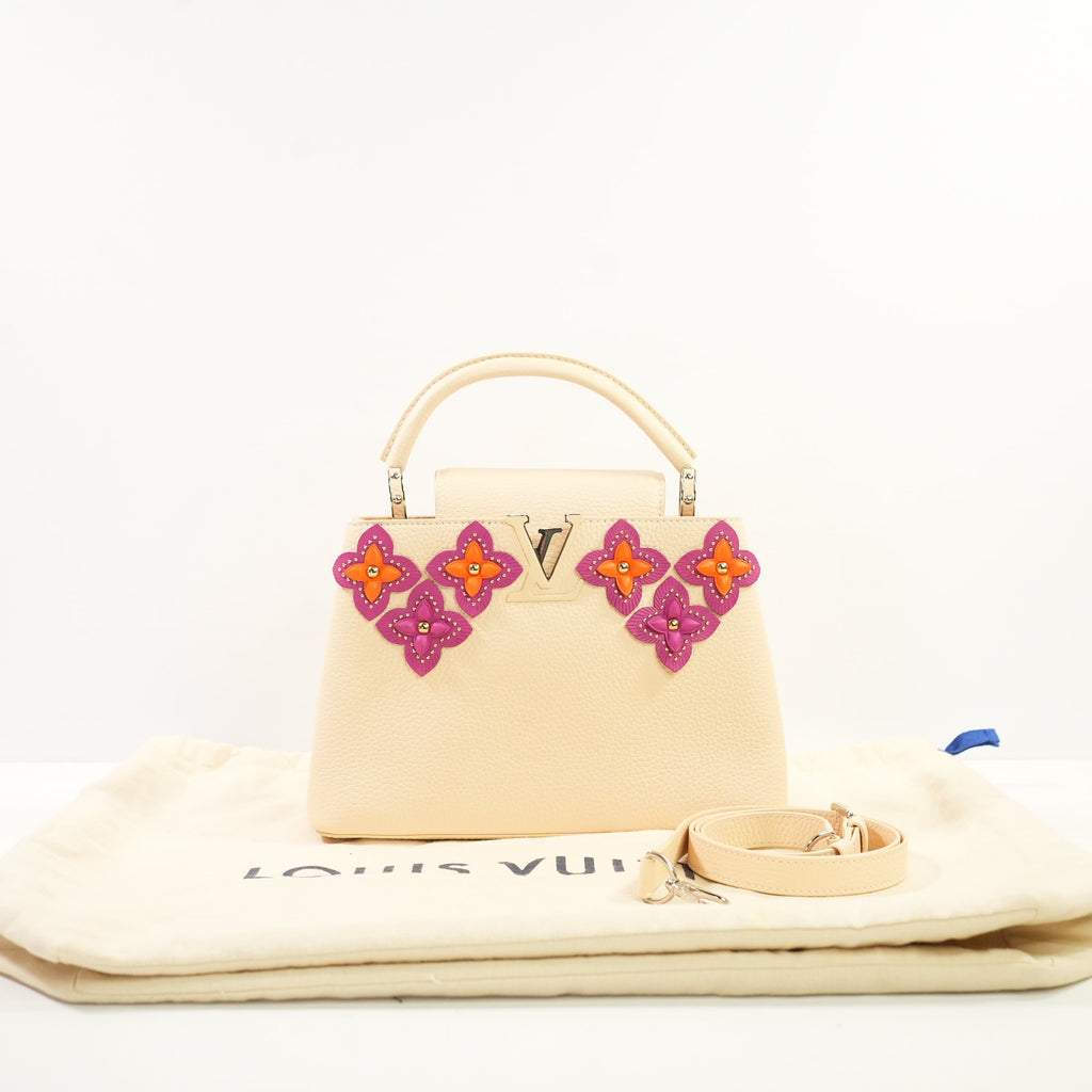 Louis Vuitton Taurillon Mechanical Flowers Capuchines BB in Dune W/Dustbag