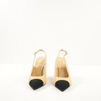 Chanel Goatskin Grosgrain Pointed Cap Toe CC, 40 Full Set