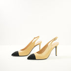 Chanel Goatskin Grosgrain Pointed Cap Toe CC, 40 Full Set