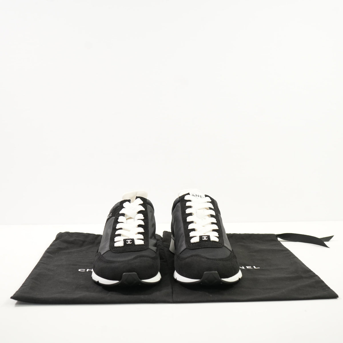 Chanel Black Nylon & Suede Athletic Sneakers With Dustbag And Spare Laces 38 1/2
