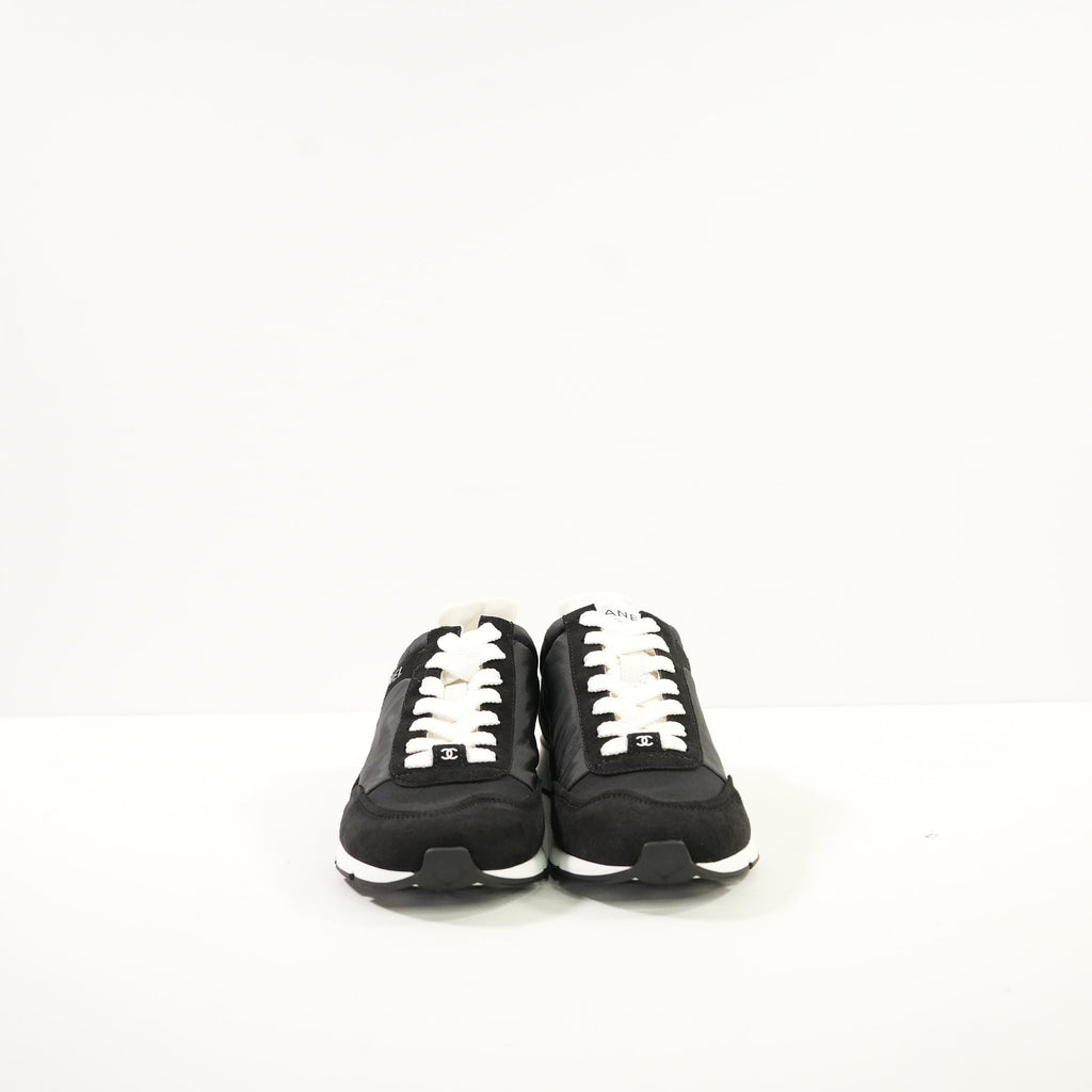 Chanel Black Nylon & Suede Athletic Sneakers With Dustbag And Spare Laces 38 1/2