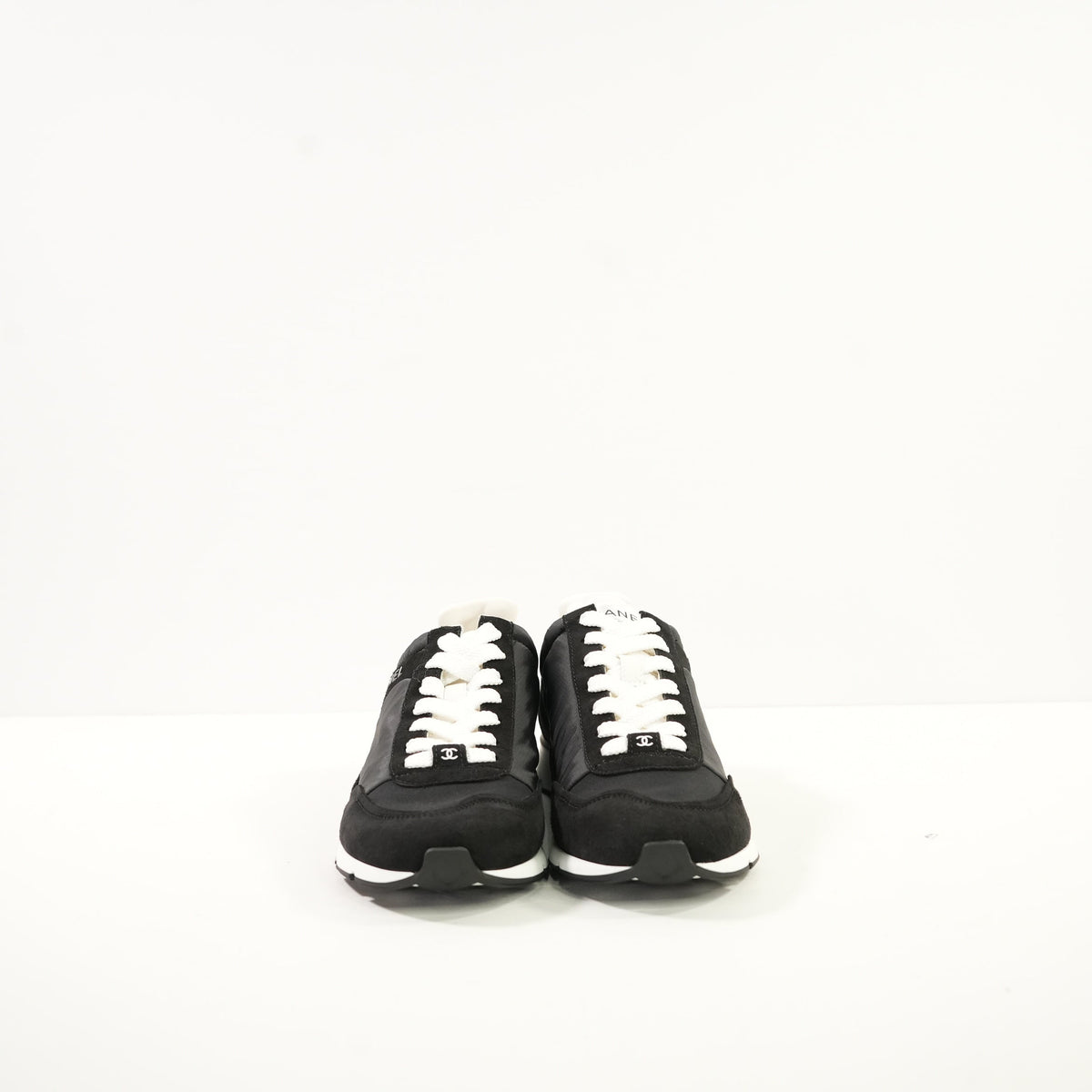 Chanel Black Nylon & Suede Athletic Sneakers With Dustbag And Spare Laces 38 1/2