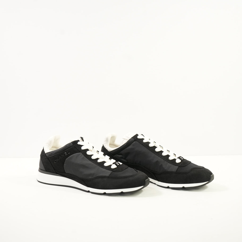 Chanel Black Nylon & Suede Athletic Sneakers With Dustbag And Spare Laces 38 1/2