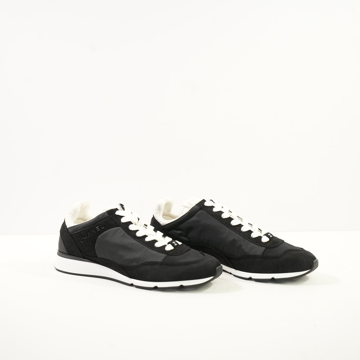 Chanel Black Nylon & Suede Athletic Sneakers With Dustbag And Spare Laces 38 1/2