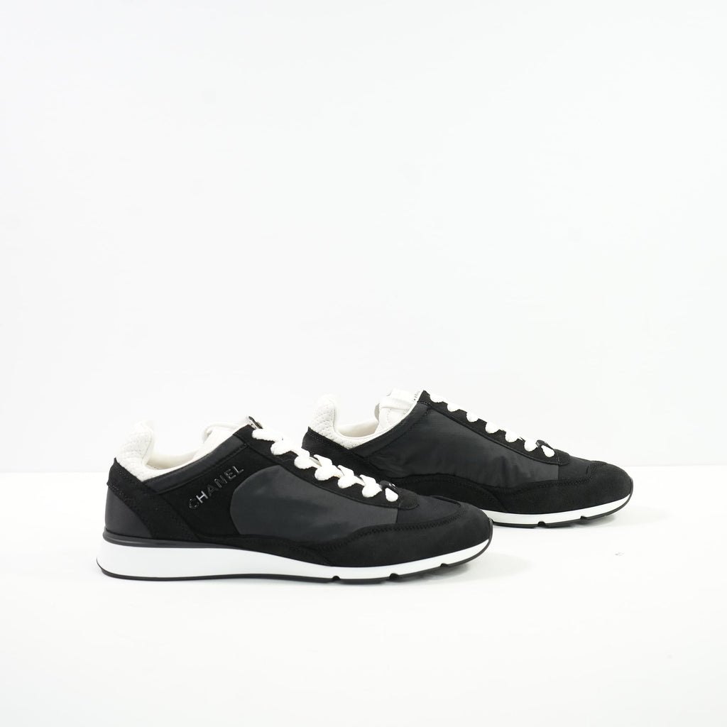 Chanel Black Nylon & Suede Athletic Sneakers With Dustbag And Spare Laces 38 1/2