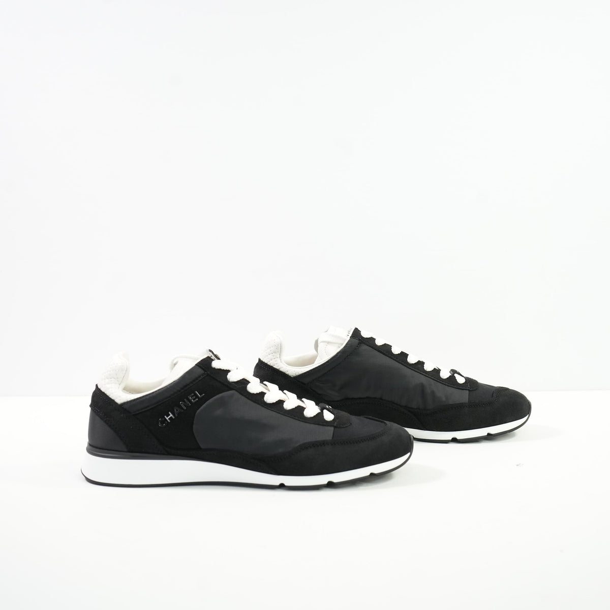 Chanel Black Nylon & Suede Athletic Sneakers With Dustbag And Spare Laces 38 1/2
