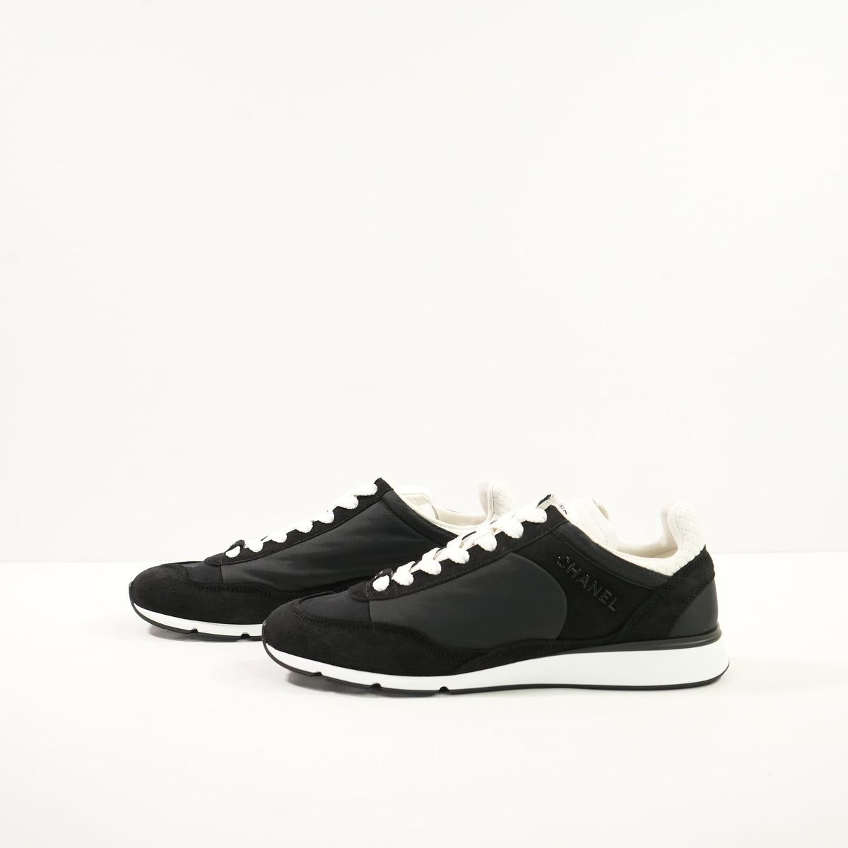 Chanel Black Nylon & Suede Athletic Sneakers With Dustbag And Spare Laces 38 1/2