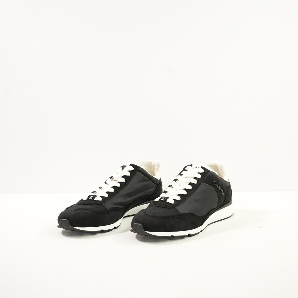 Chanel Black Nylon & Suede Athletic Sneakers With Dustbag And Spare Laces 38 1/2