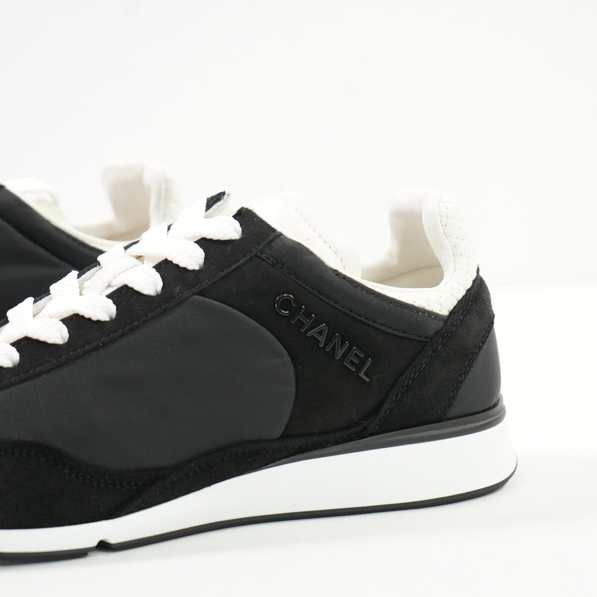 Chanel Black Nylon & Suede Athletic Sneakers With Dustbag And Spare Laces 38 1/2