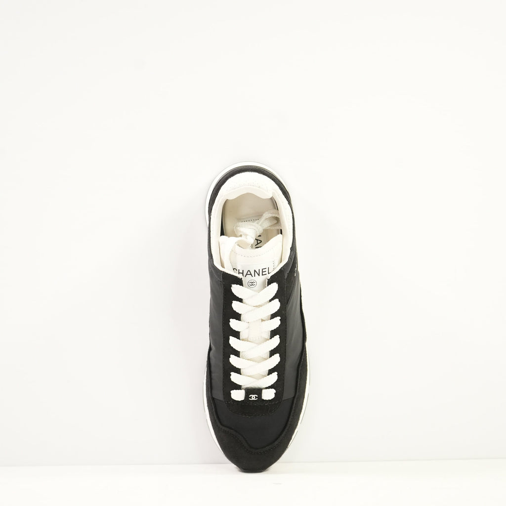 Chanel Black Nylon & Suede Athletic Sneakers With Dustbag And Spare Laces 38 1/2
