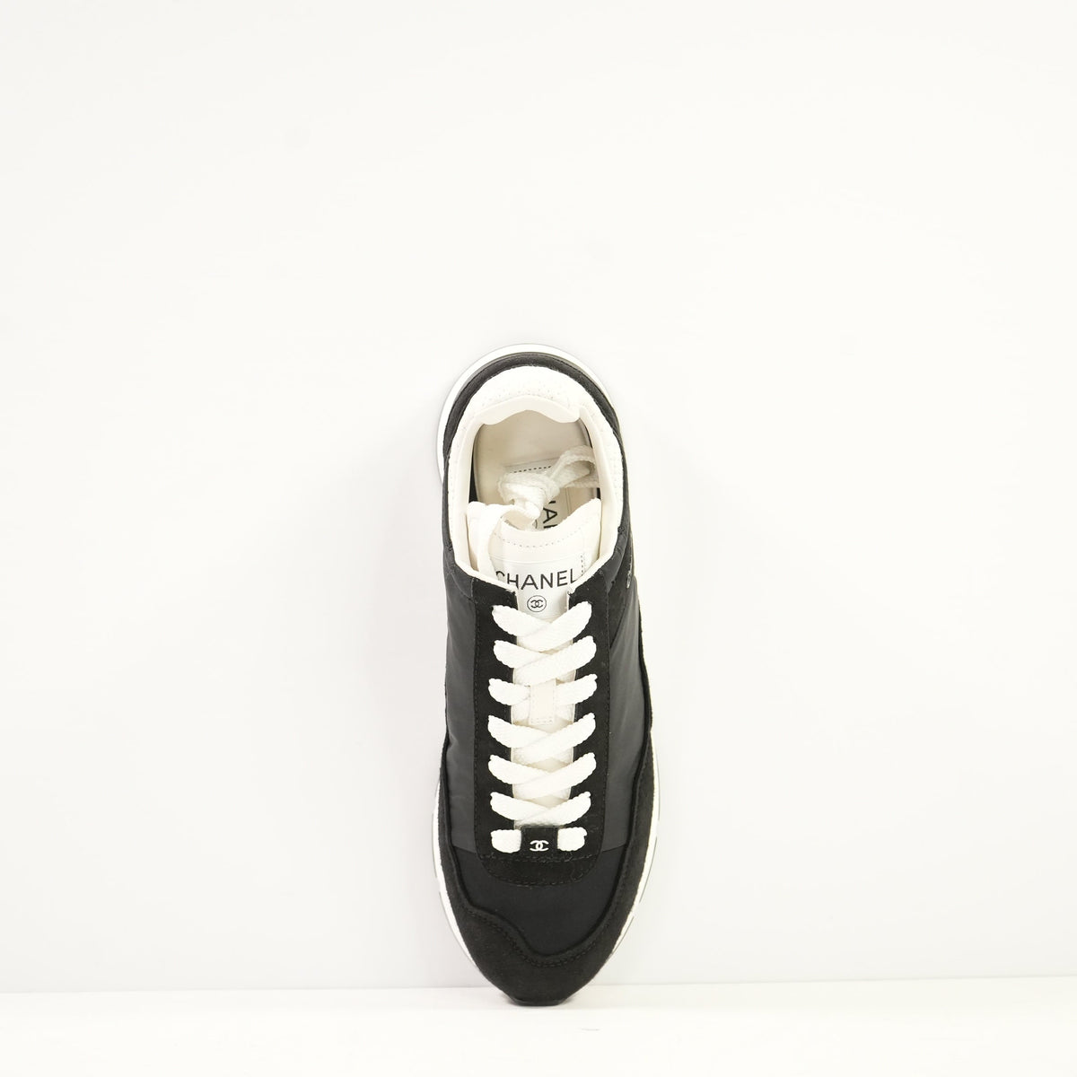 Chanel Black Nylon & Suede Athletic Sneakers With Dustbag And Spare Laces 38 1/2