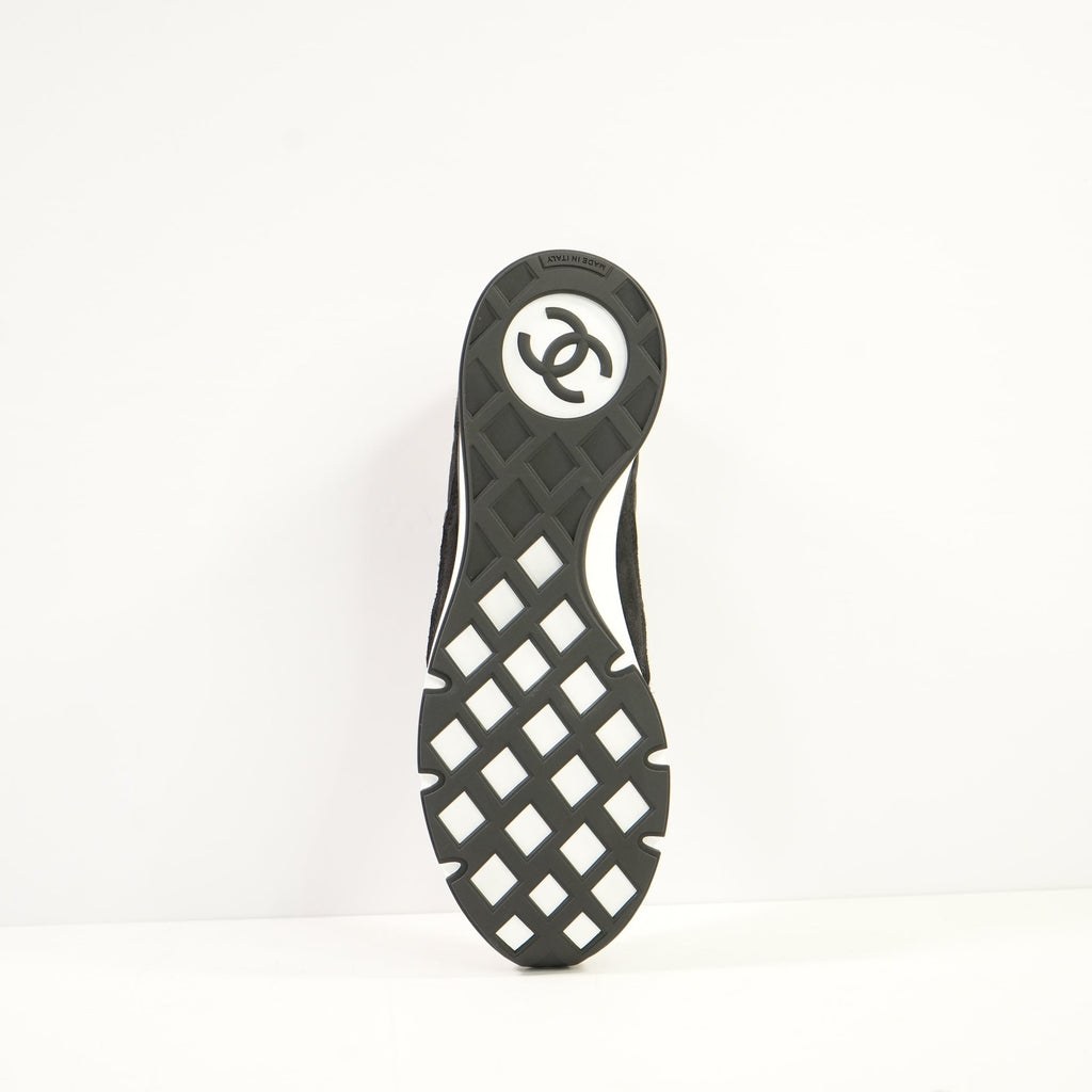 Chanel Black Nylon & Suede Athletic Sneakers With Dustbag And Spare Laces 38 1/2