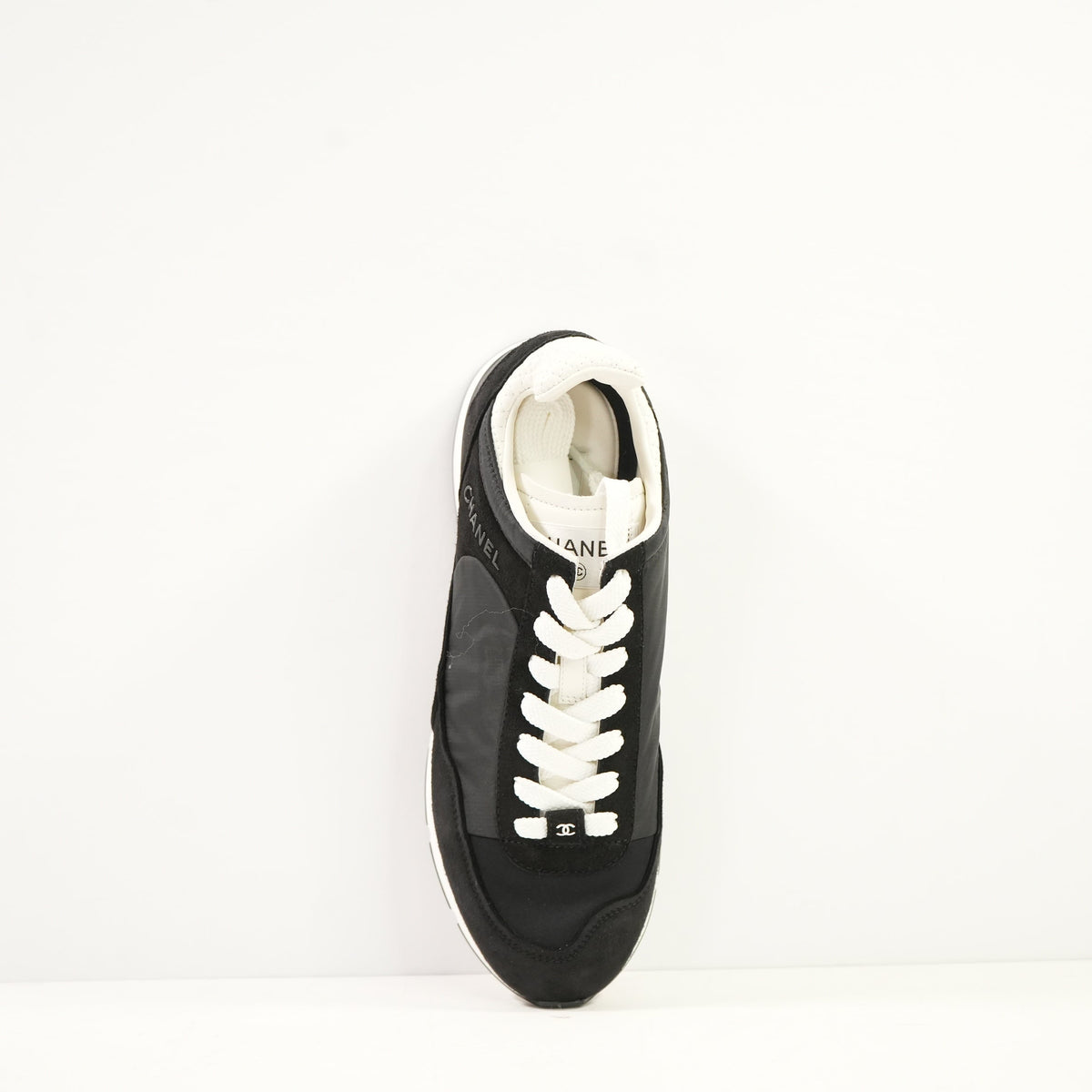 Chanel Black Nylon & Suede Athletic Sneakers With Dustbag And Spare Laces 38 1/2