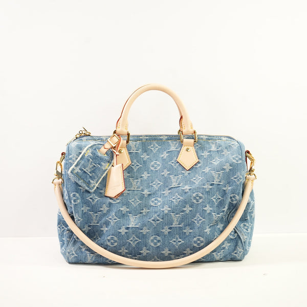 Louis Vuitton Monogram Denim Speedy Soft 30 W/Lock, Strap (Full Set)
