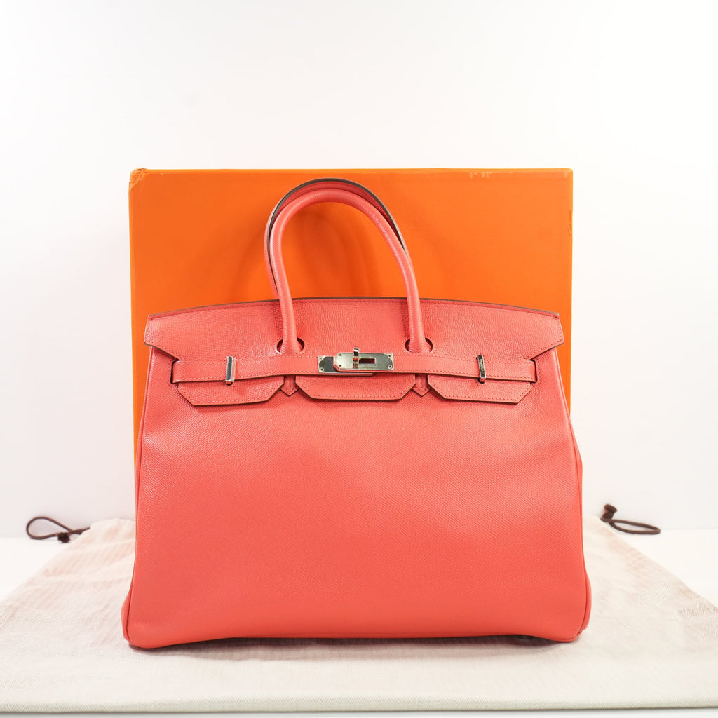 Hermes Birkin 35 Rose Jaipur Epsom Leather Palladium Hardware, Full Set
