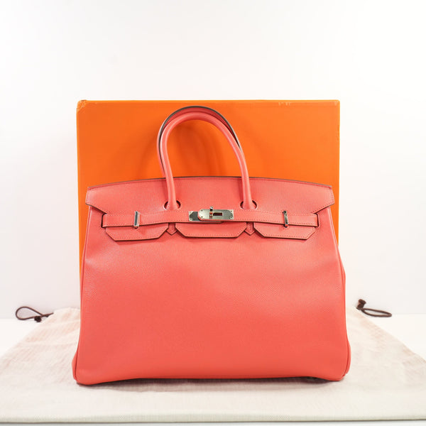Hermes Birkin 35 Rose Jaipur Epsom Leather Palladium Hardware, Full Set