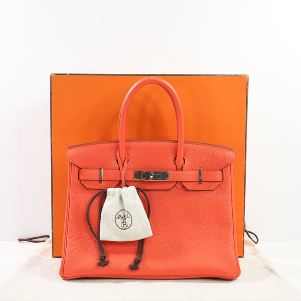 Hermes Rouge Tomate Togo Birkin 30, Palladium Clemence Leather (X, 2016) Full Set