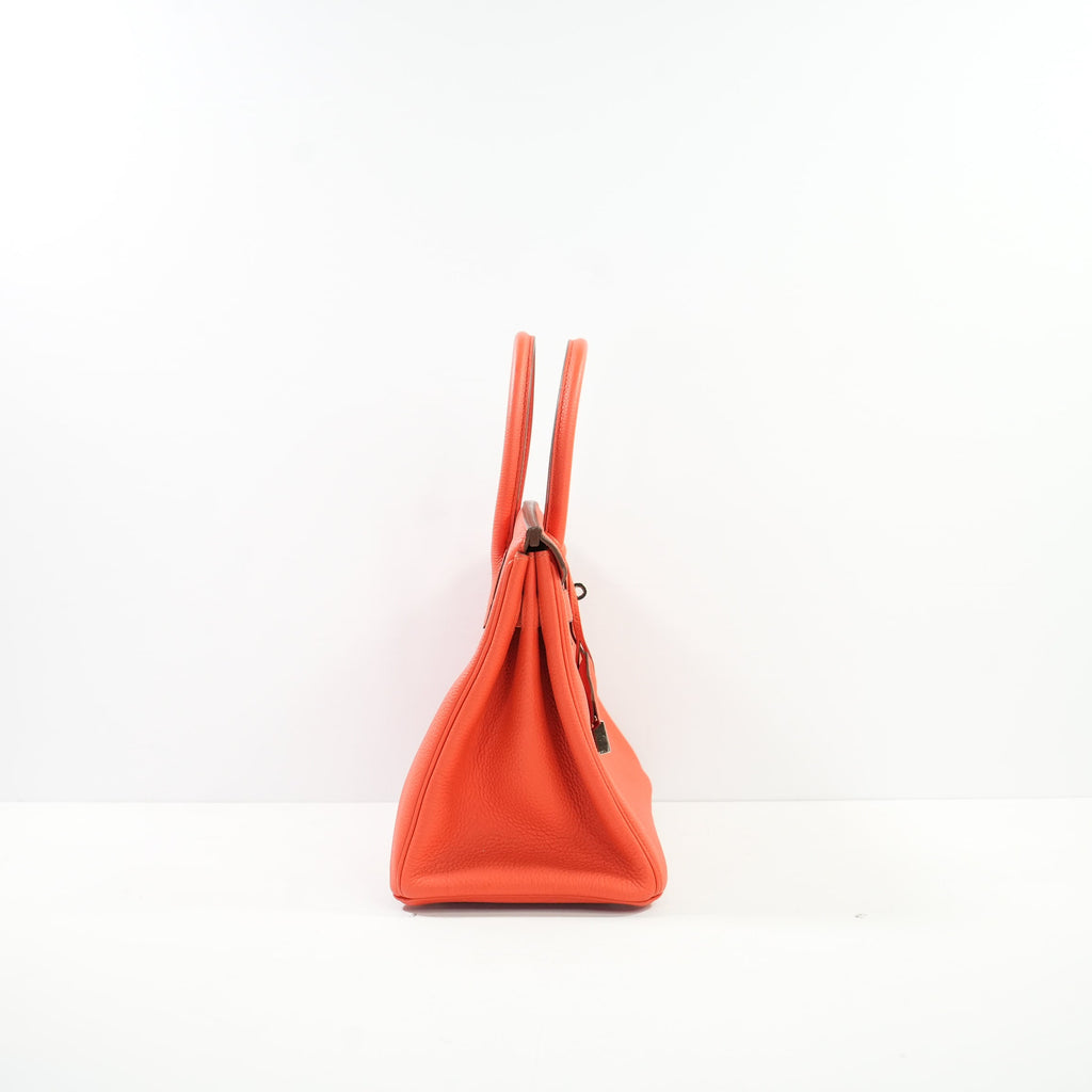 Hermes Rouge Tomate Togo Birkin 30, Palladium Clemence Leather (X, 2016) Full Set