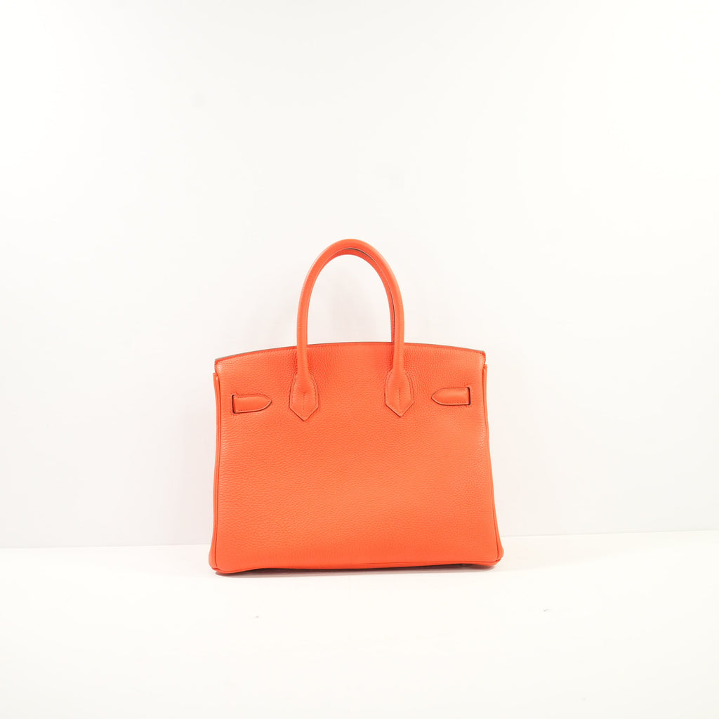 Hermes Rouge Tomate Togo Birkin 30, Palladium Clemence Leather (X, 2016) Full Set