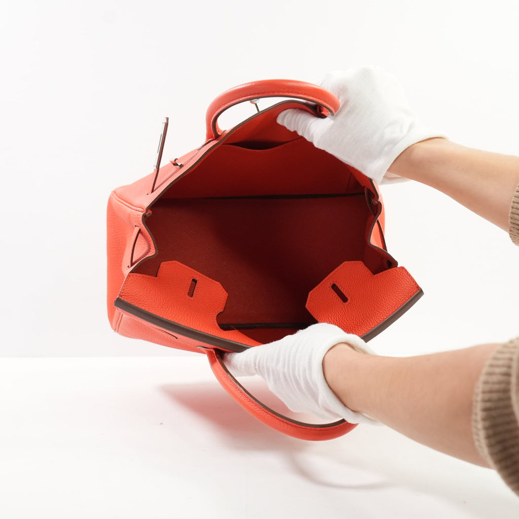 Hermes Rouge Tomate Togo Birkin 30, Palladium Clemence Leather (X, 2016) Full Set