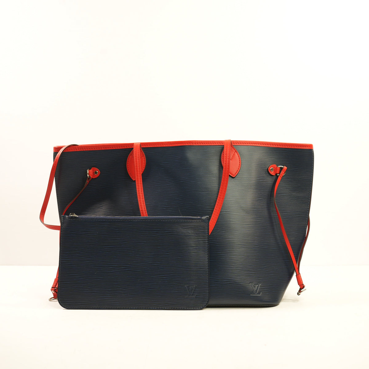 Louis Vuitton Neverfull MM Indigo Coquelicot Tote in Blue Epi Leather with Red Trim