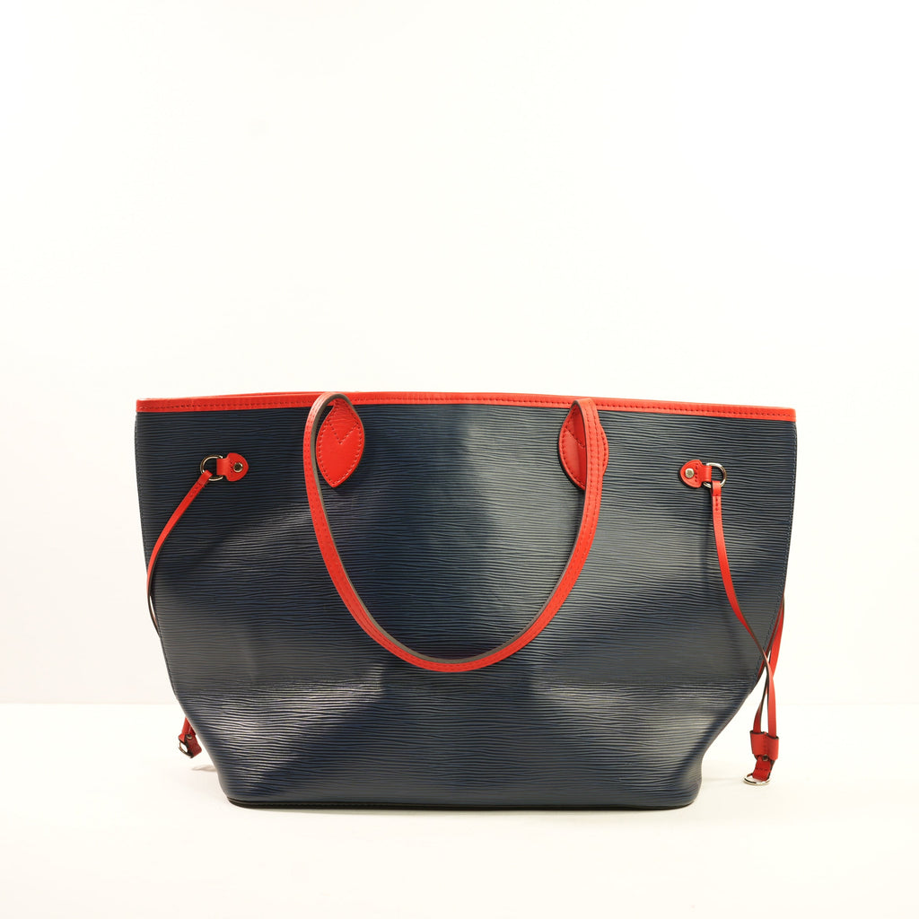 Louis Vuitton Neverfull MM Indigo Coquelicot Tote in Blue Epi Leather with Red Trim