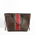 Louis Vuitton Damier Ebene Karakoram Neverfull MM with a Striking Red-and-White Zigzig