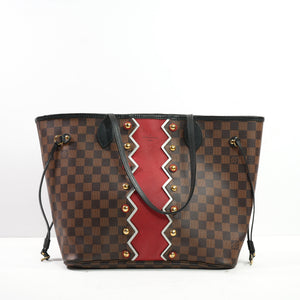 Louis Vuitton Damier Ebene Karakoram Neverfull MM with a Striking Red-and-White Zigzig