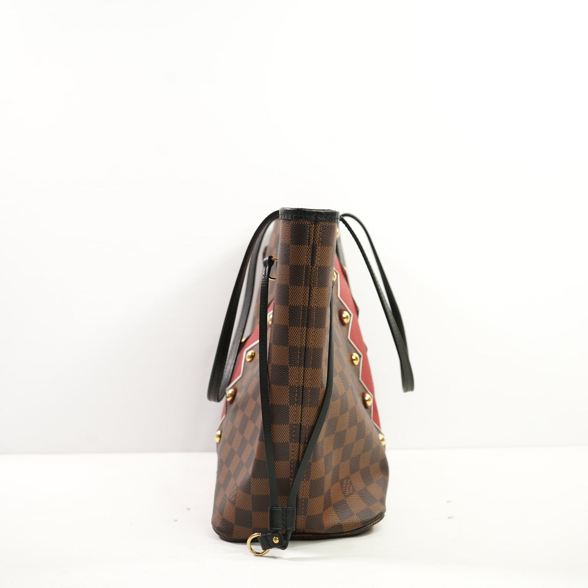 Louis Vuitton Damier Ebene Karakoram Neverfull MM with a Striking Red-and-White Zigzig