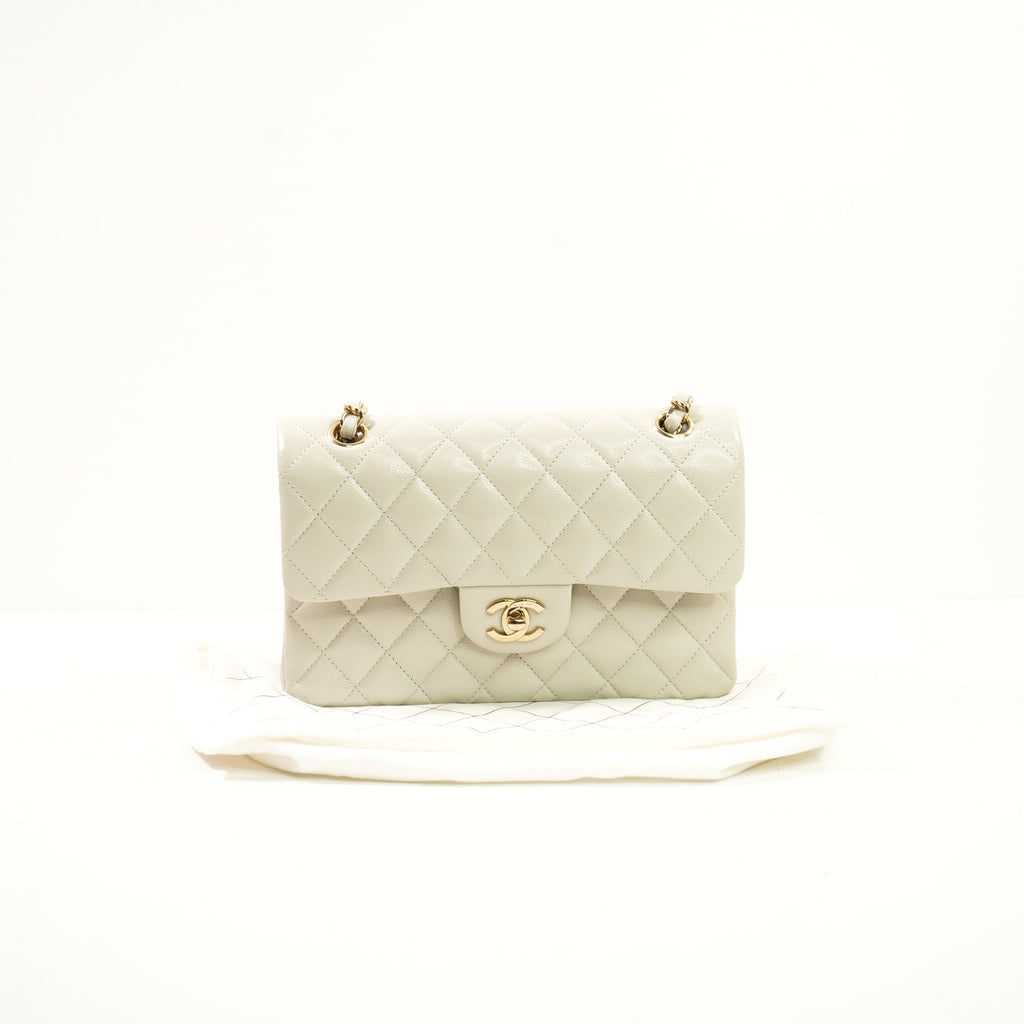 Chanel Quilted Caviar Leather Grey Double Flap Bag With Dust Bag