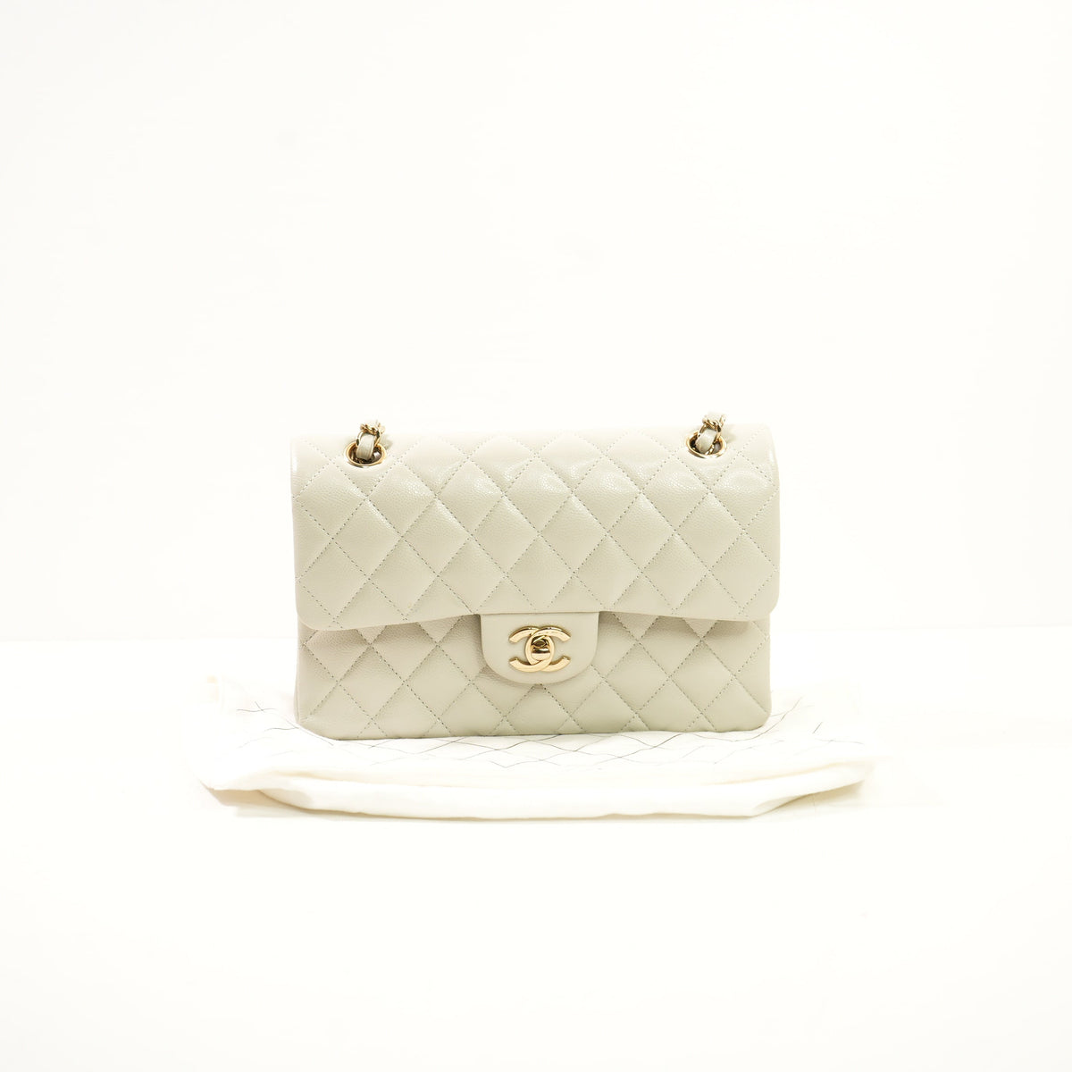 Chanel Quilted Caviar Leather Grey Double Flap Bag With Dust Bag