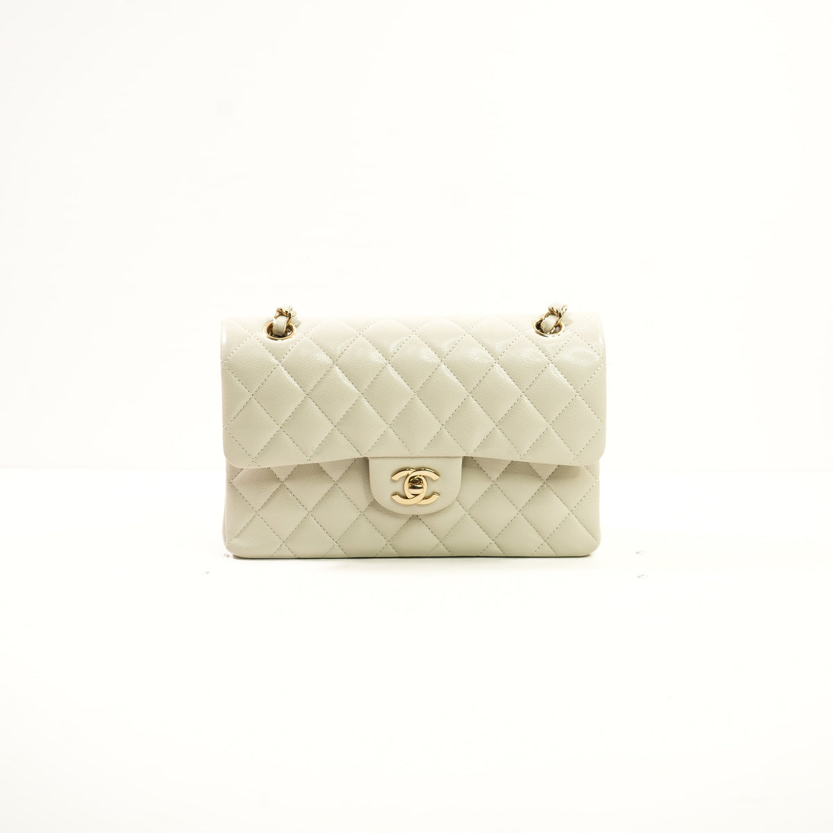 Chanel Quilted Caviar Leather Grey Double Flap Bag With Dust Bag