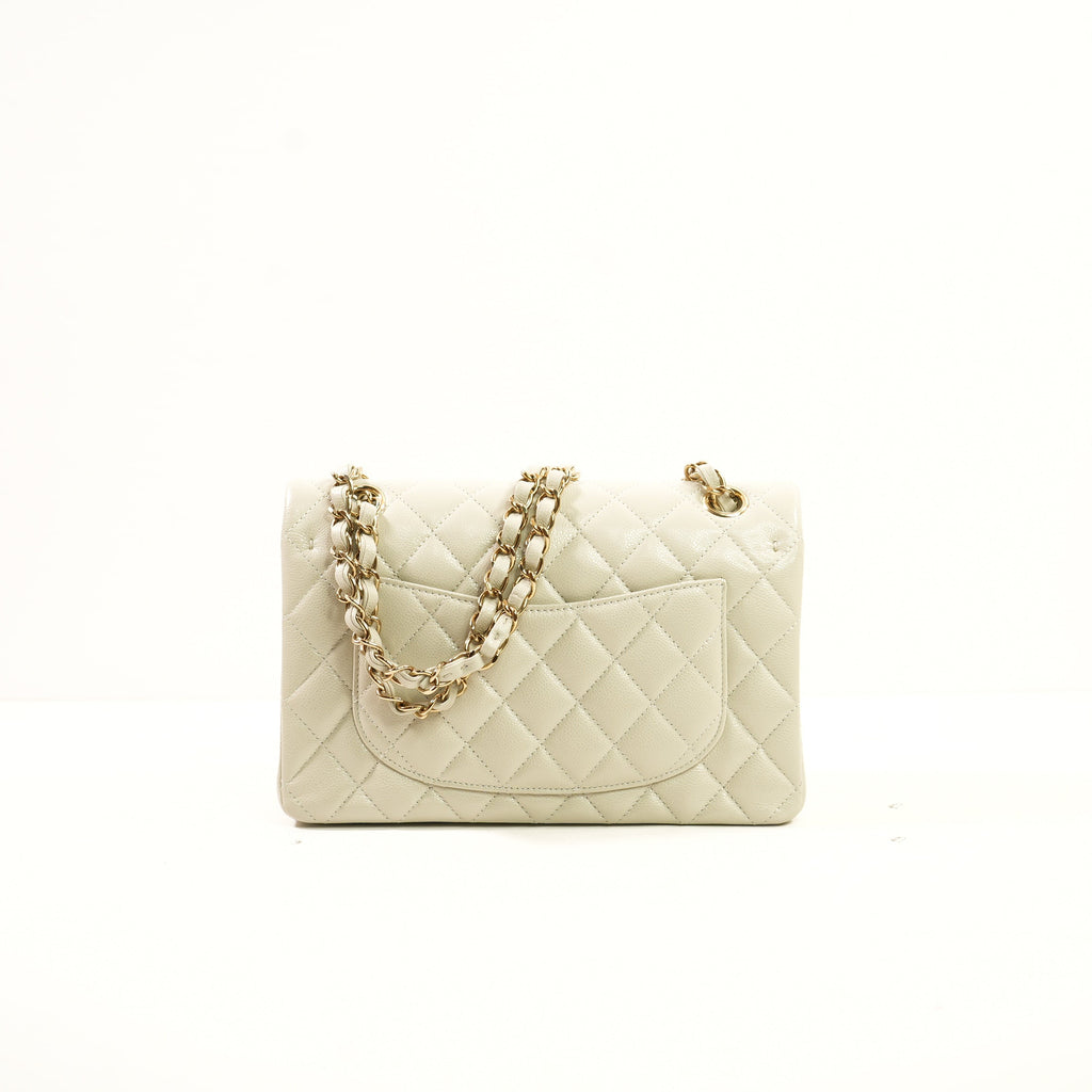 Chanel Quilted Caviar Leather Grey Double Flap Bag With Dust Bag