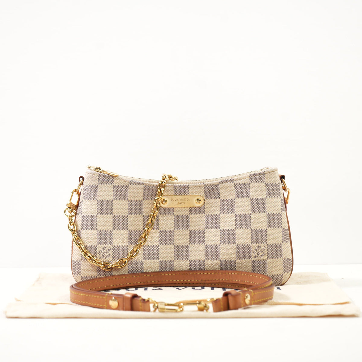 Louis Vuitton Small Damier Azur Pochette W/Gold Chain Strap
