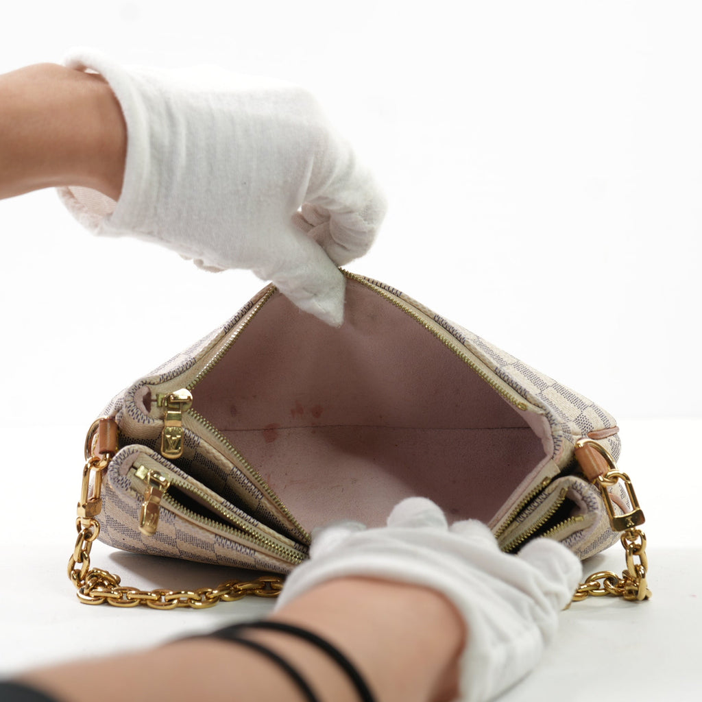 Louis Vuitton Small Damier Azur Pochette W/Gold Chain Strap