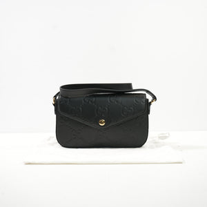 Gucci Black GG Emboseed Leather Super Mini Pochette Crossbody Bag Full Set