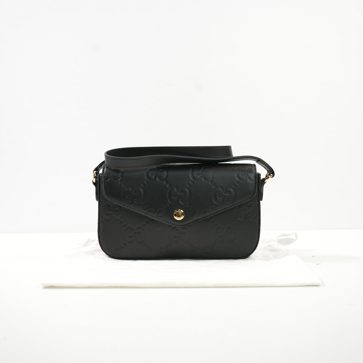Gucci Black GG Emboseed Leather Super Mini Pochette Crossbody Bag Full Set