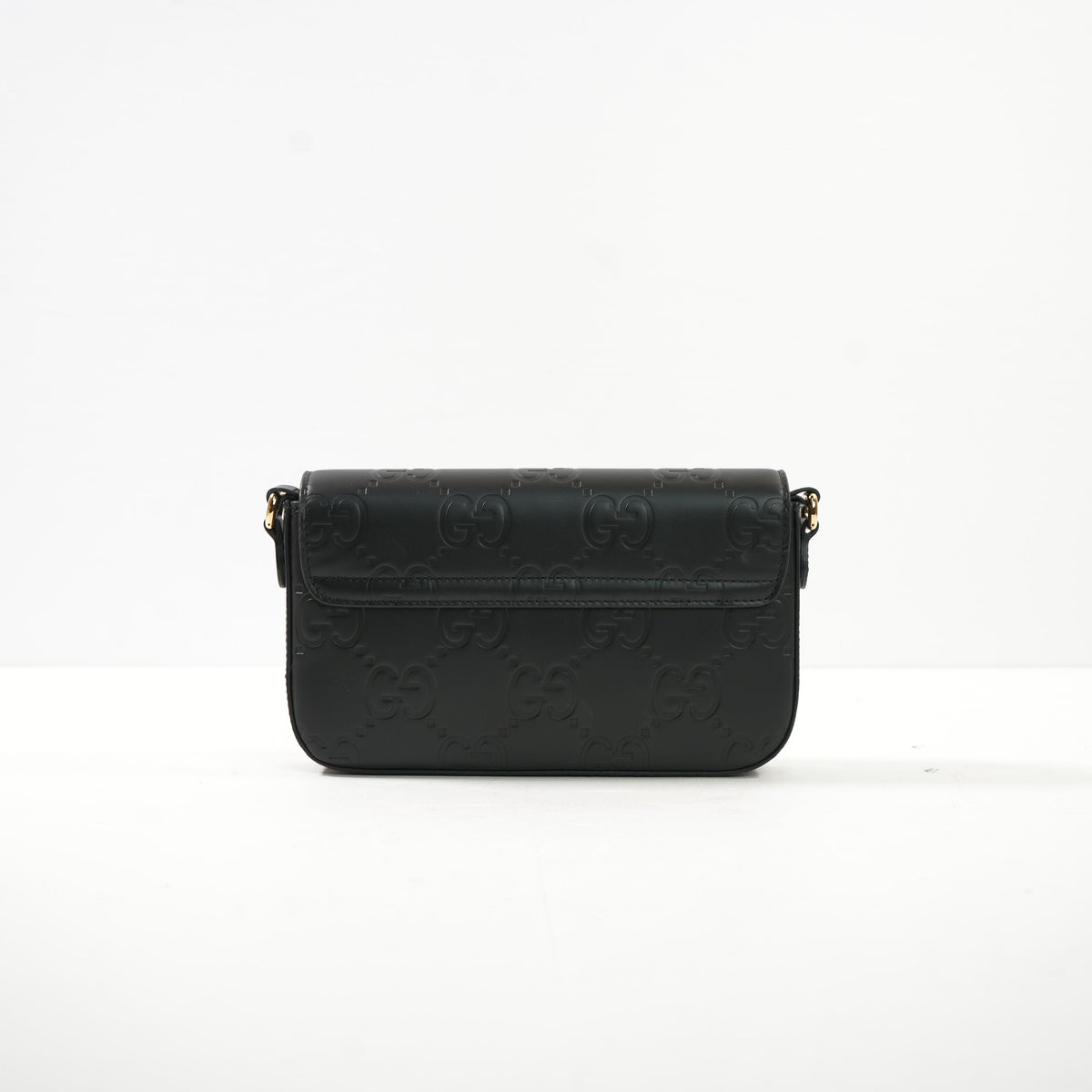 Gucci Black GG Emboseed Leather Super Mini Pochette Crossbody Bag Full Set