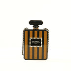 Chanel Glitter Plexiglass Perfume Bottle Minaudiere in Black/Gold Colorway, Full Set