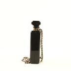 Chanel Glitter Plexiglass Perfume Bottle Minaudiere in Black/Gold Colorway, Full Set