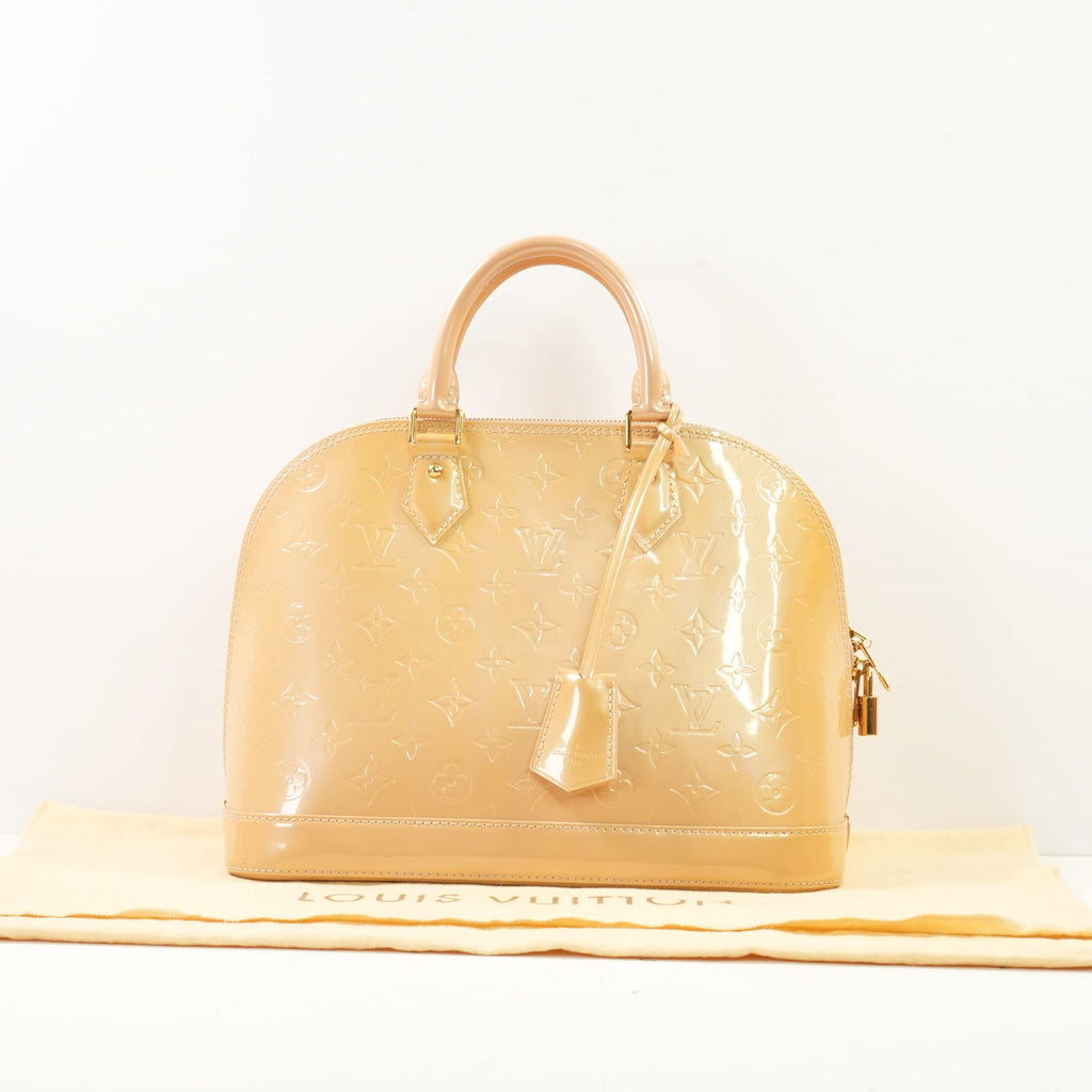 Louis Vuitton Monogram Vernis Alma Handbag in Neutral Beige Patent Leather (Dustbag)