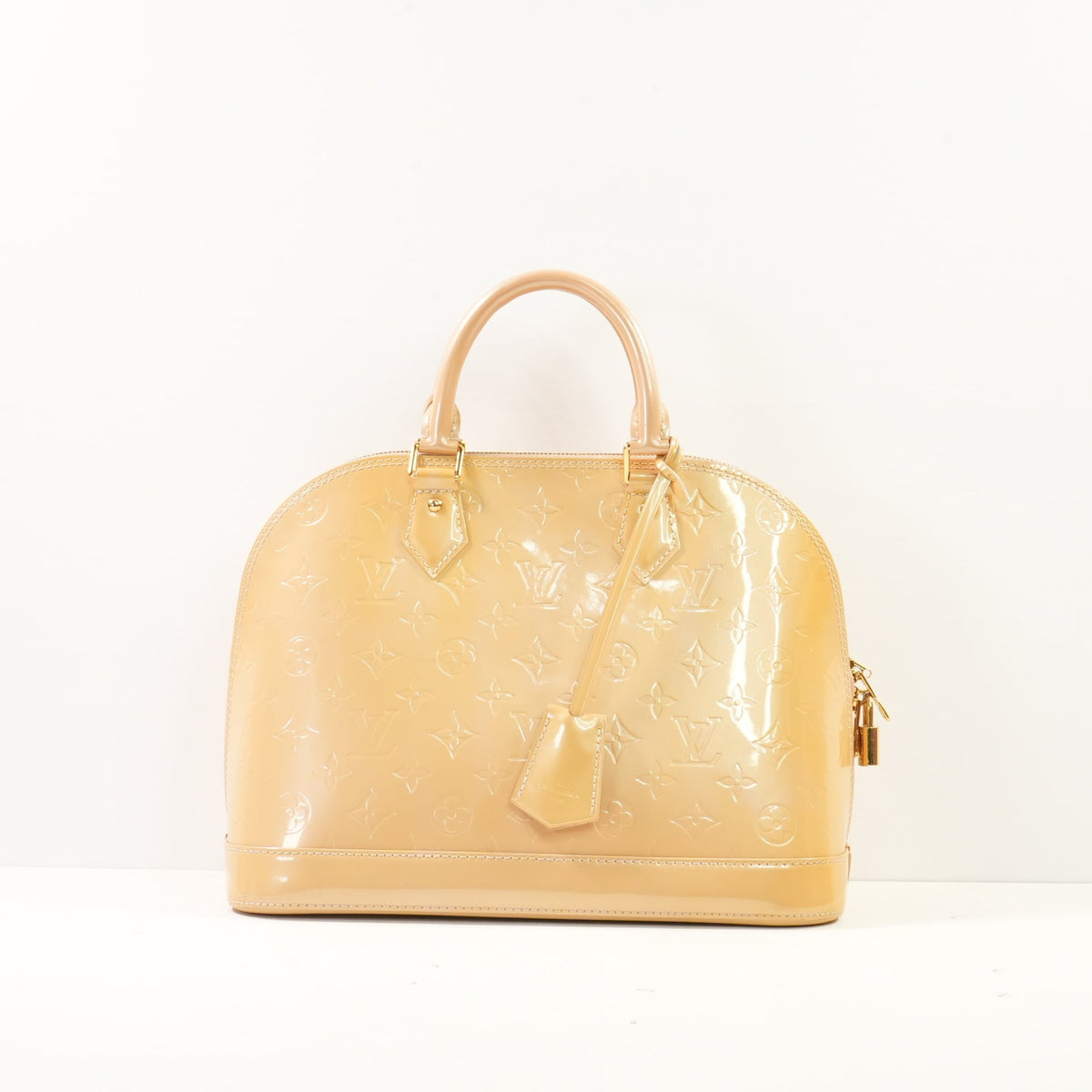 Louis Vuitton Monogram Vernis Alma Handbag in Neutral Beige Patent Leather (Dustbag)