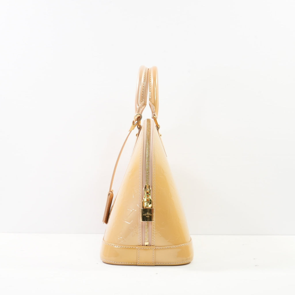 Louis Vuitton Monogram Vernis Alma Handbag in Neutral Beige Patent Leather (Dustbag)