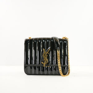 Saint Laurent Black Patent Matelasse Vicky Chain Bag Gold Hardware