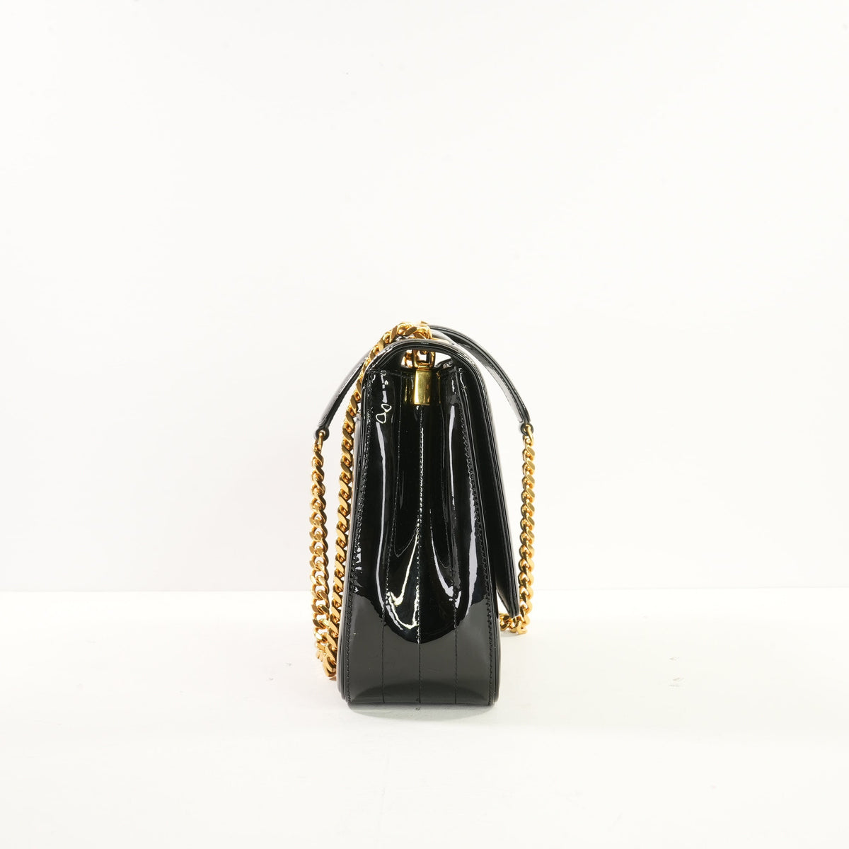 Saint Laurent Black Patent Matelasse Vicky Chain Bag Gold Hardware