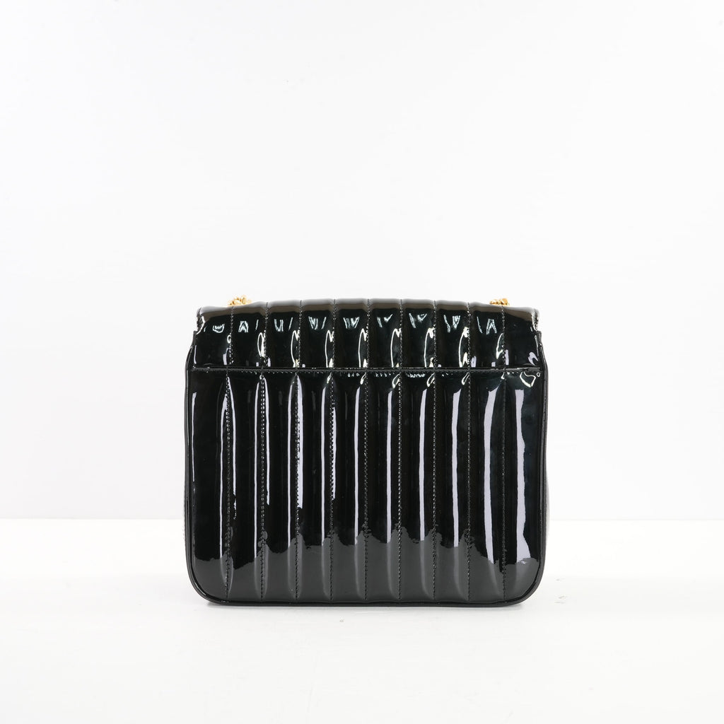 Saint Laurent Black Patent Matelasse Vicky Chain Bag Gold Hardware