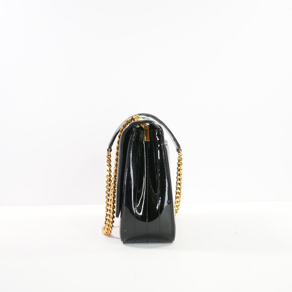 Saint Laurent Black Patent Matelasse Vicky Chain Bag Gold Hardware