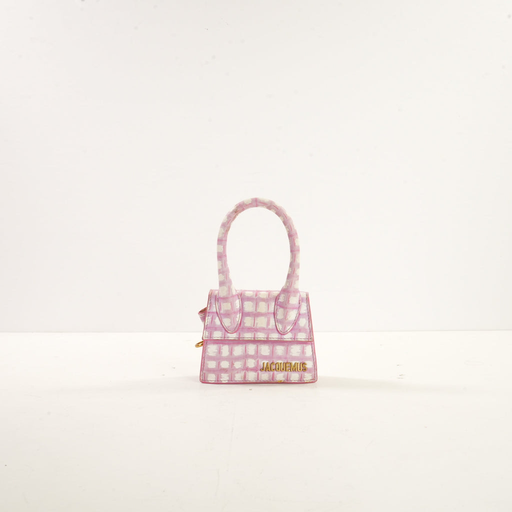 Jacquemus Le Chiquito Mini Bag in Print Pink Checkered Leather (dustbag)