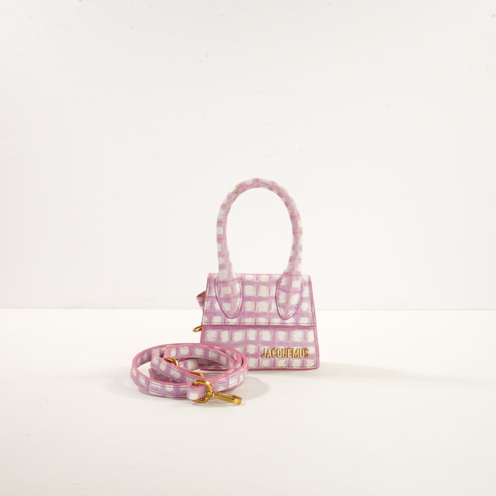 Jacquemus Le Chiquito Mini Bag in Print Pink Checkered Leather (dustbag)