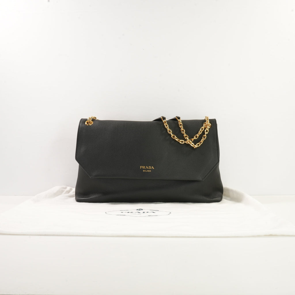 Prada Doux Medium Shoulder Bag in Black Leather (dustbag)